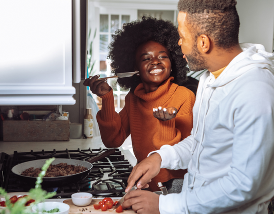 Couple cooking, healthy eating